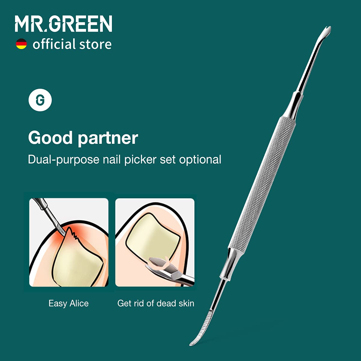 MR.GREEN Nail Clippers Toenail Cutters Anti-Splash Professional Ingrown Thick Hard Nail Scissors Pedicure Tools Manicure Sets (Orange Handle+Nail Remover)