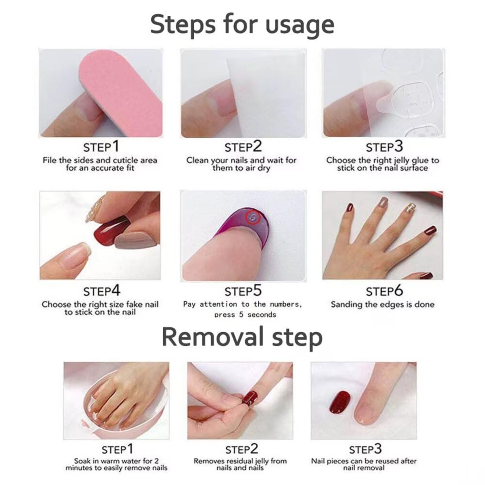 Press On Nails Handmade Short Duck Nails, Glossy Art Designs Reusable Acrylic Artificial Stick On Nails, 10 Pcs False Nails Set (Size M)
