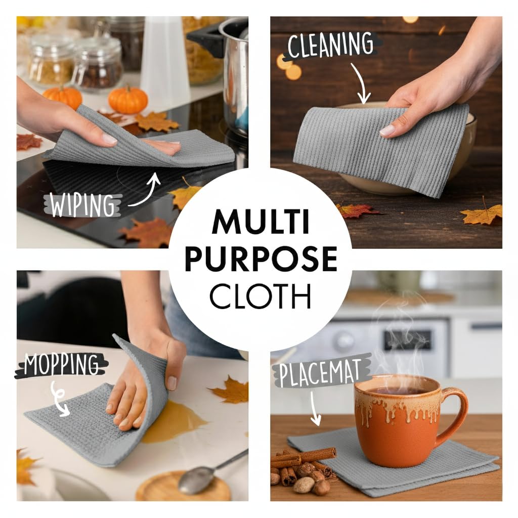 SUPERSCANDI 10 Pack Swedish Dishcloths for Kitchen - 100% Biodegradable & Compostable Reusable Paper Towels Washable, Food-Safe & Without Plastic - Dish Rags Suitable for Any Surface, Grey