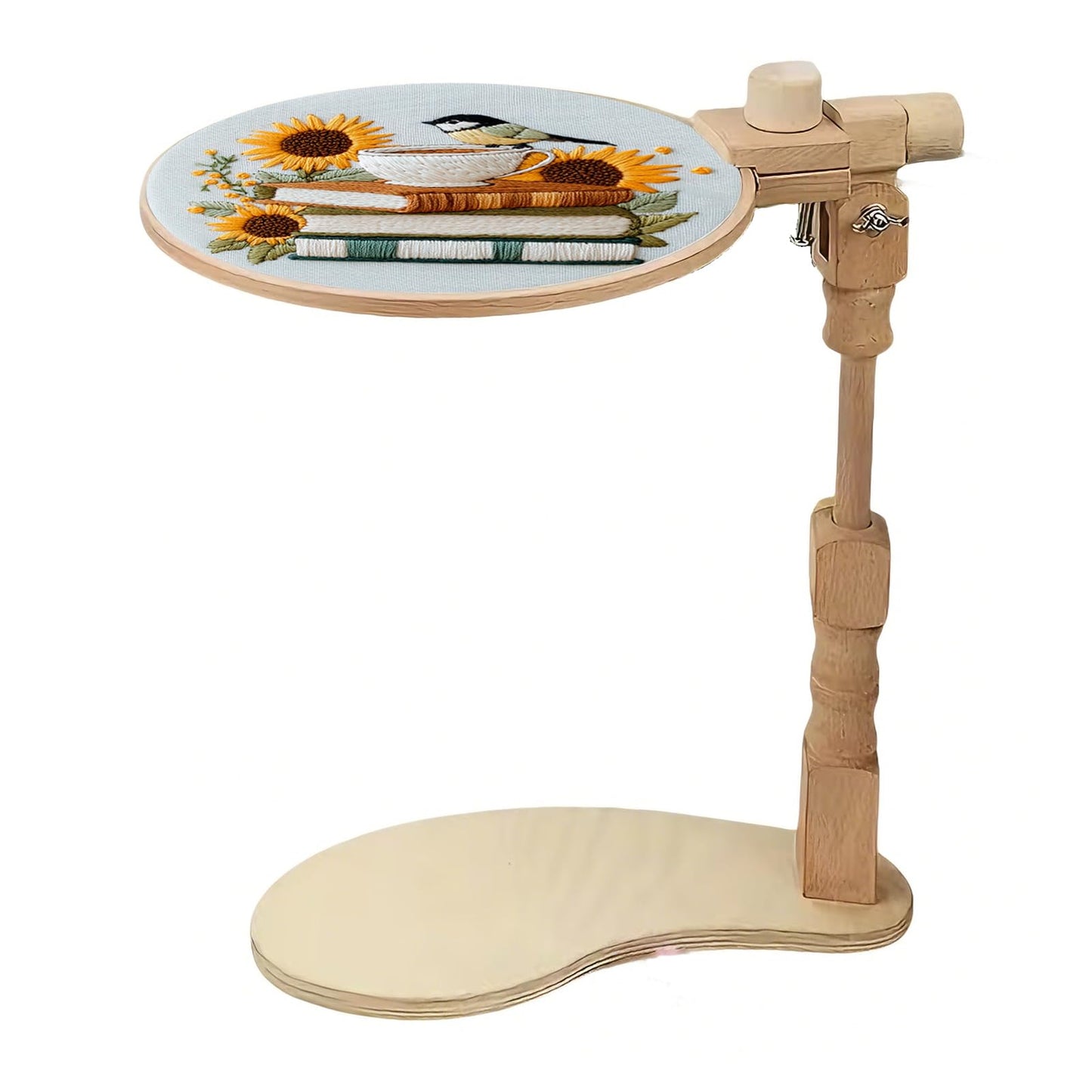 Huacan Adjustable Embroidery Hoop Stand Cross Stitch Stand Lap, Beech Wood Embroidery Hoop Holder Frame, Rotated Needlepoint Frame Stand for Art Craft Sewing Needlework Projects
