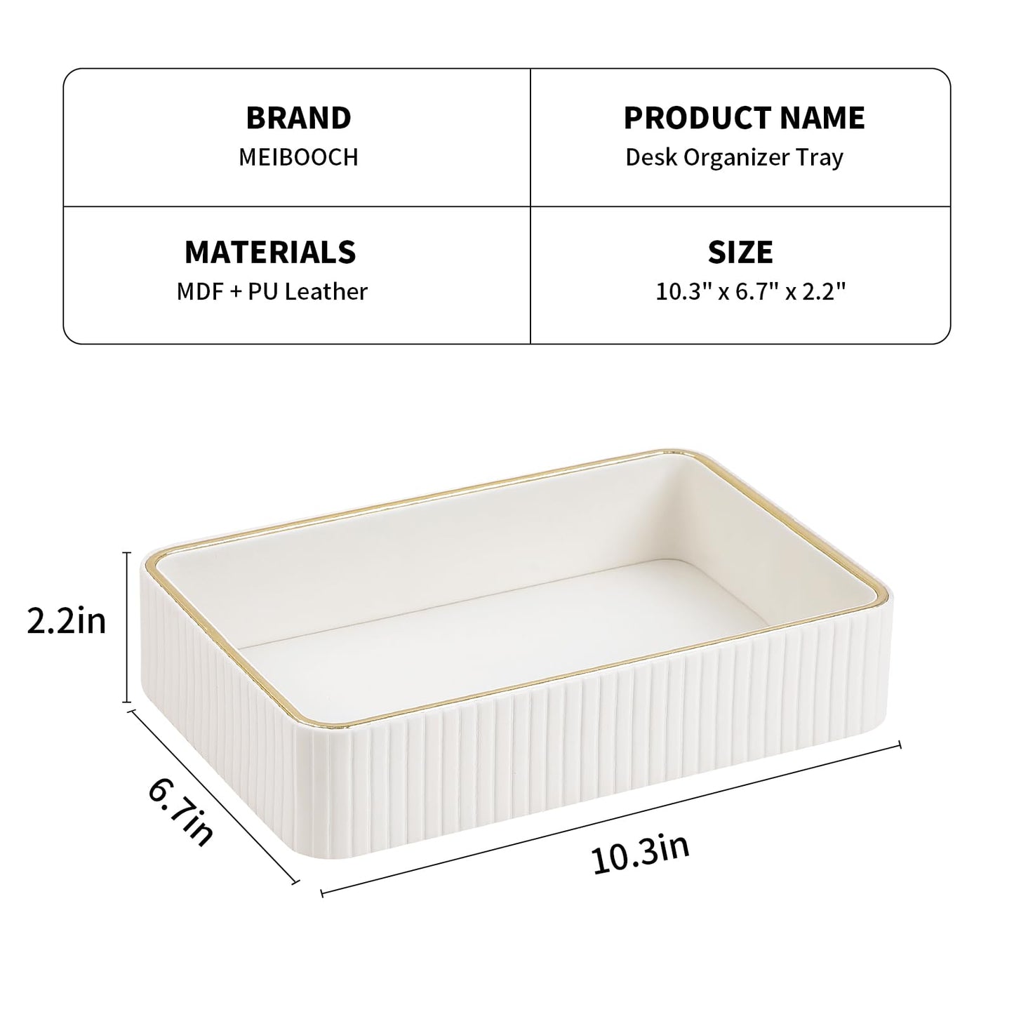 MEIBOOCH Desk Organizer Tray, PU Leather Nightstand Organizer Perfume Valet Tray for Men Women, Decorative Vanity Trays Trinket Dish Key Bowl for Entryway Table (Ivory, Medium)
