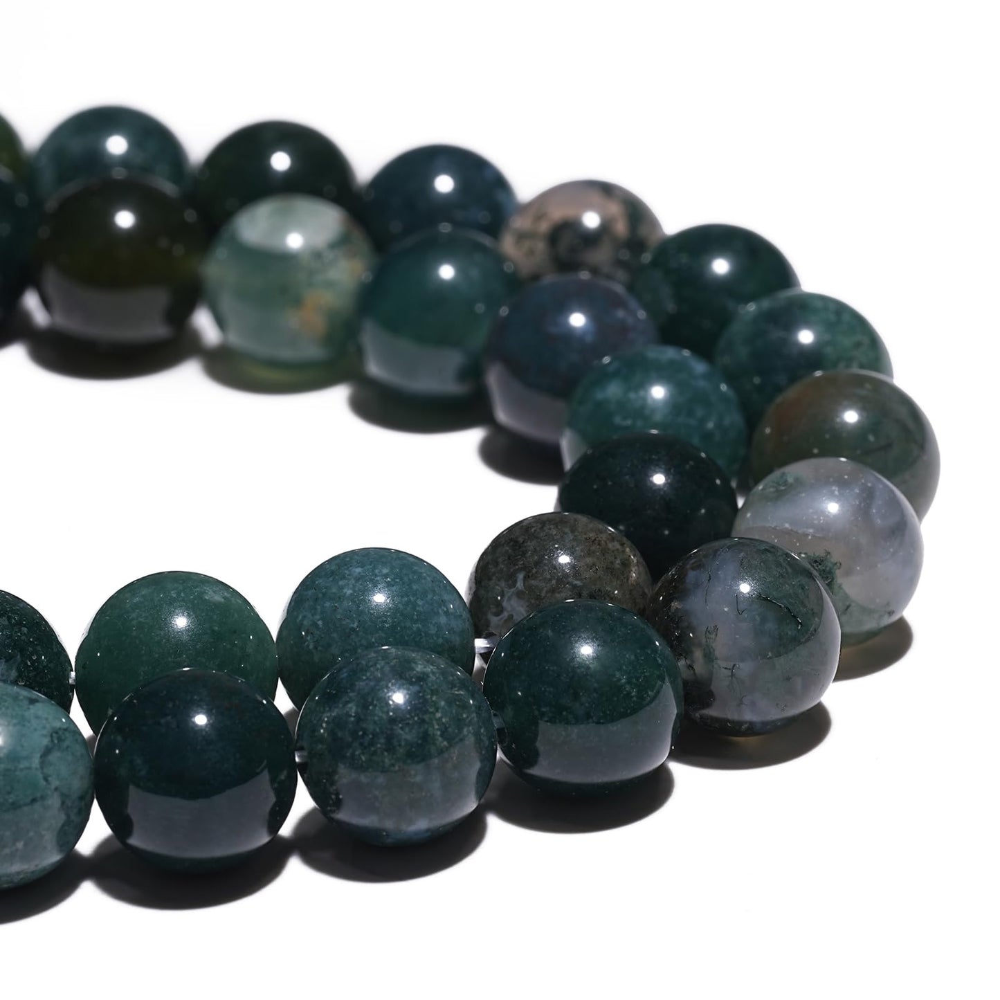 8mm Natural Moss Agate Gemstone Beads Polished Round Smooth Stone Beads for Bracelets Jewelry Making 15inch Loose Beads