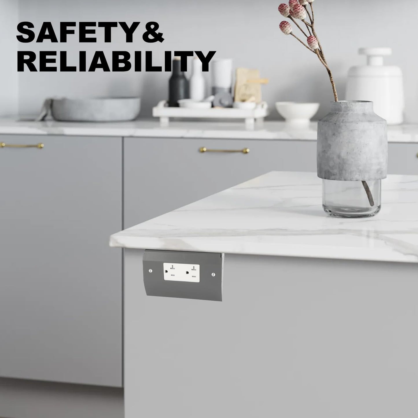 Under Cabinet Hidden Outlet Box – Slim Stainless Steel Design with Powder-Coated Finish, Easy to Install Electrical Solution for Kitchen, Garage, or Workspace