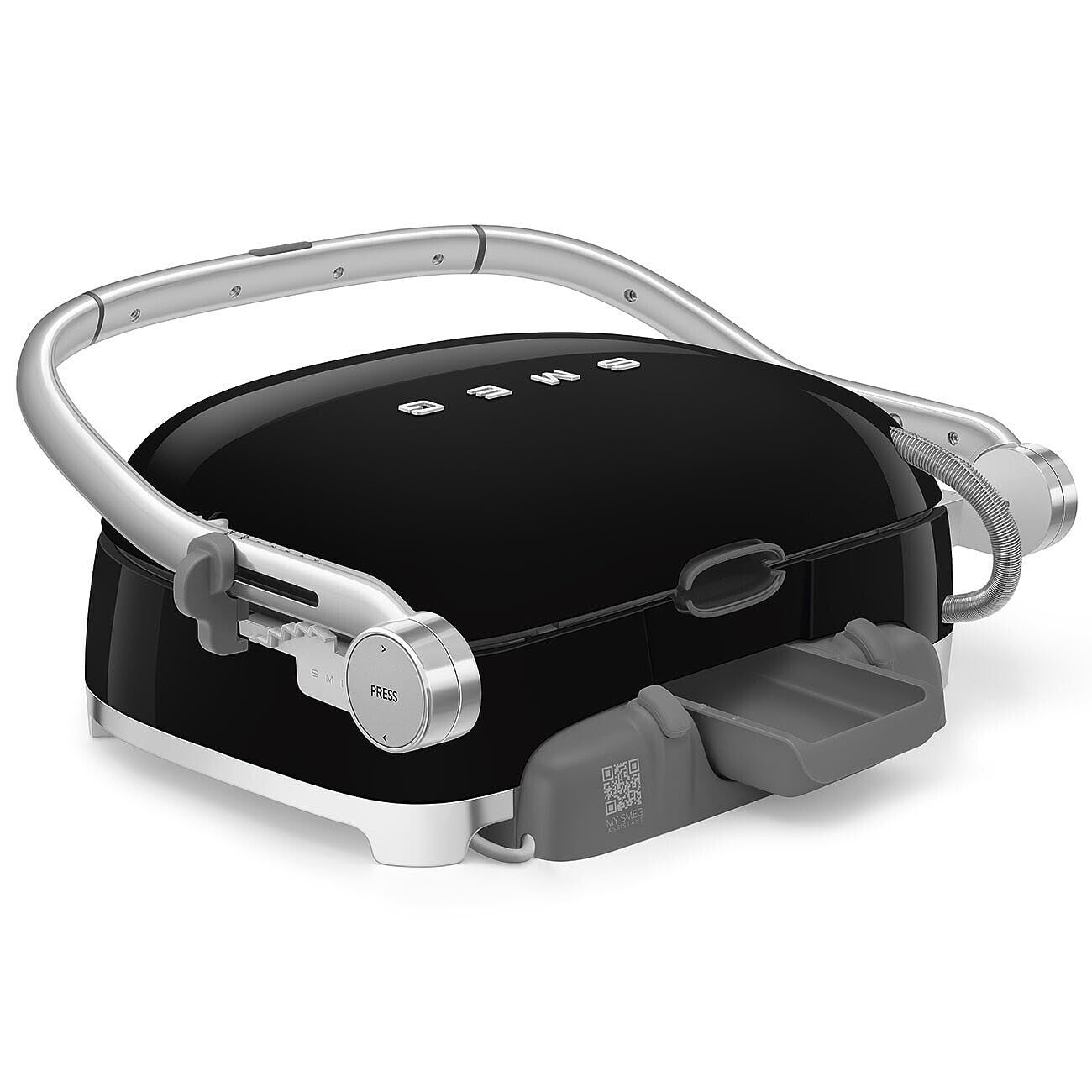 SMEG MGF01 Multi-Use Countertop Electric Grill, with Interchangeable Plates, Panini Press, Waffle Maker & Grill, LCD Display, Sear Function, Adjustable Temperature, 50’s Retro Style – (Black)