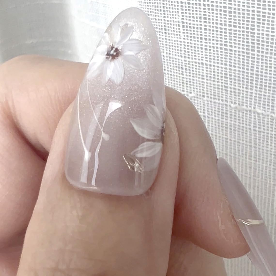 Handmade Press On Nails impress Fake Nails Medium Almond pruple white Ice flowers Hand Painting Crystal Manicure False press ons Nail Artificial (S size)