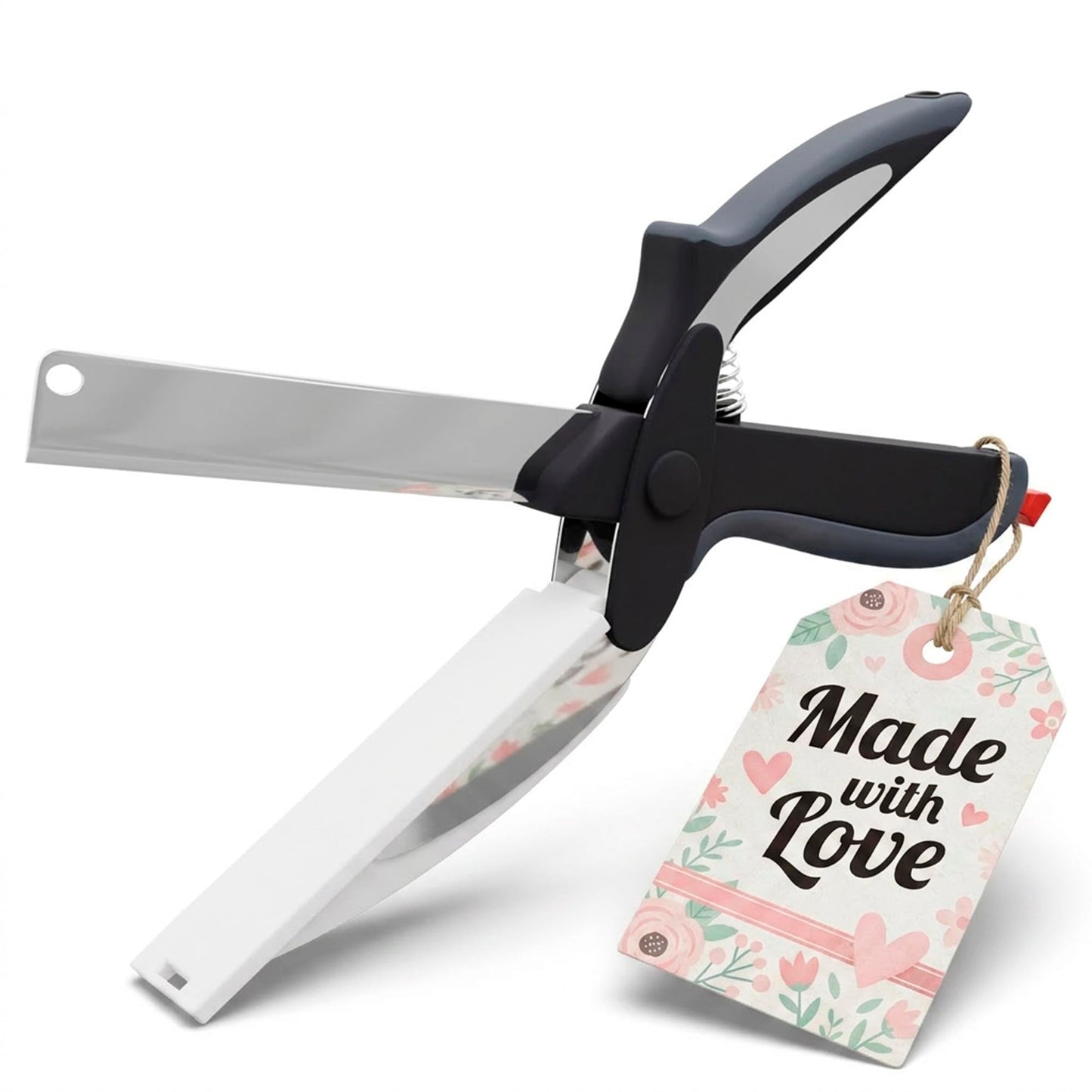 2 in 1 Cutting Board Scissors for Food - 9.6" Detachable Cheese Scissors with Cutting Board and Stainless Steel Blade - Easy-to-Use Veggie Cutter with Safety Lock, Suitable for Fruits and Vegetables