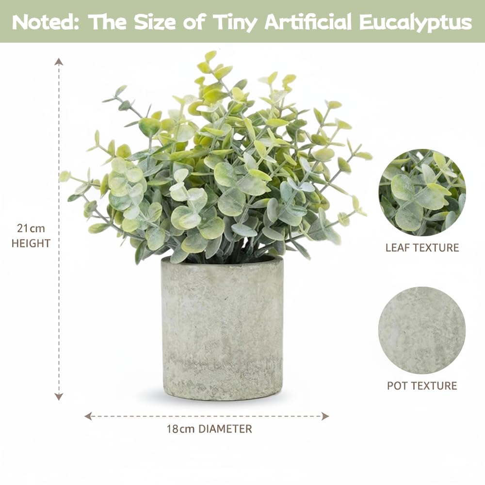 HappyFiller 2PCS Small Fake Eucalyptus Potted Artificial Plants Indoor Outdoor for Shelf,Home,Living Room, Bathroom,Kitchen,Coffee Table Decor
