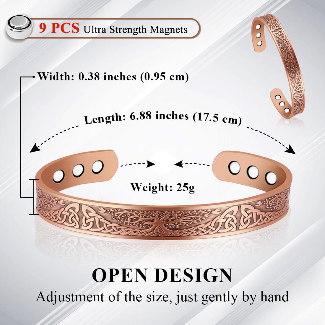 Vicmag Copper Magnetic Women Men Magnetic with Ultra Strength Magnets 100% Solid Pure Copper Gift (9X Tree)