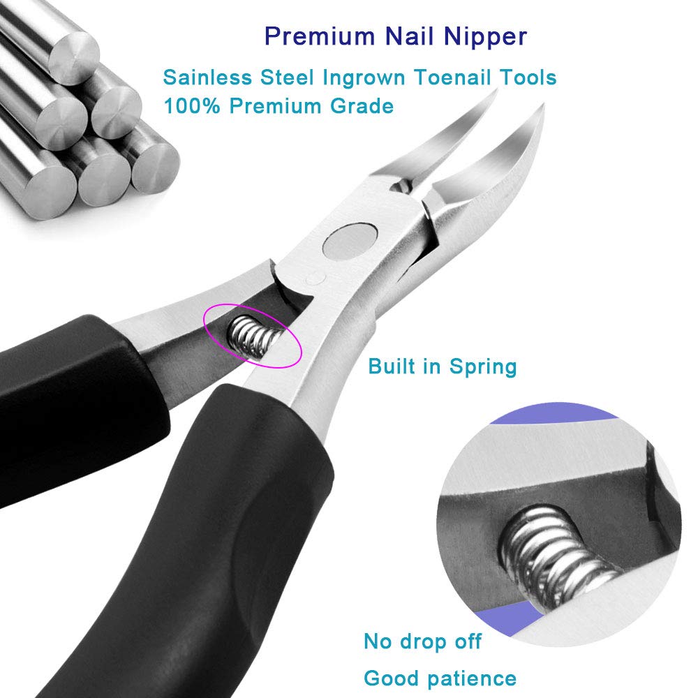 Pingispower Toenail Clippers for Seniors & Thick Nails, 8PCS Professional Heavy Duty Ingrown Toenail Removal Kit with Pedicure Tools, Sharp Blade, Long Handle & Storage Case