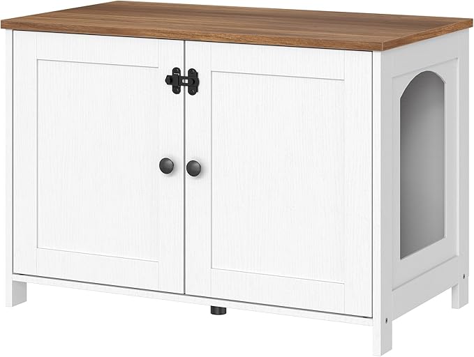 HOOBRO Litter Box Enclosure, Cat Litter Box Furniture with Removable Divider, Large Hidden Litter Box Furniture, Wooden Cat House, End Side Table, 31" L x 17.5" W x 19.7" H Rustic Brown BF03MW01G2