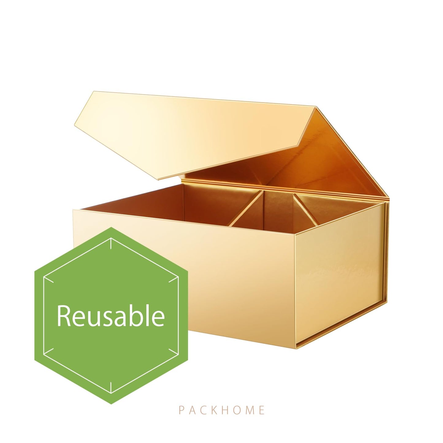 PACKHOME Mothers Day 6 Gift Boxes 9x6.5x3.8 Inches, Rectangle Collapsible Boxes with Magnetic Lids for Gift Packaging (Glossy Gold)