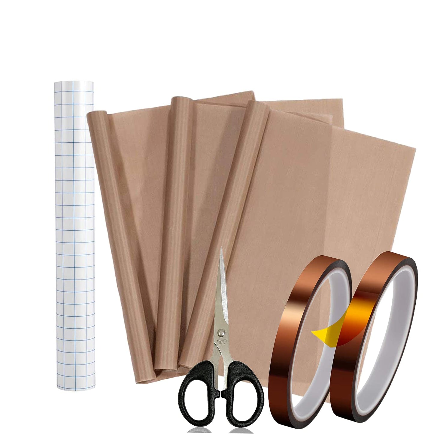 Transfer Tape for Vinyl, 12" x 40" Clear Transfer Paper w/3 Pack Teflon Sheets, 2 Roll Heat Resistant Tape & Scissor, Blue Alignment Grid for Silhouette Cameo,Cricut Vinyl for Decals,Signs,Windows