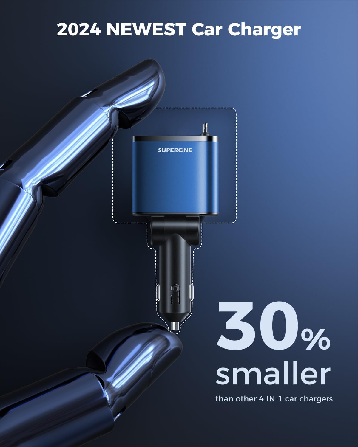 [2024 Upgraded] 4 in 1 Retractable Car Charger, SUPERONE Smaller Fast Car Phone Charger 69W with Cord, USB C and iPhone Car Charger Adapter, Compatible iPhone 15/15 Pro Max/14/13/12/11, Sumsung