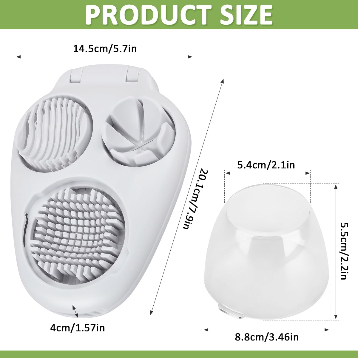 MREEGS 3 in 1 Egg Slicer for Hard Boiled Eggs, Suitable for Strawberry Slicer Grape Cutter, Egg Slicer for Hard Boiled Eggs,Stainless Steel Dicer,For Kitchen Vegetable Cutting Tool - White