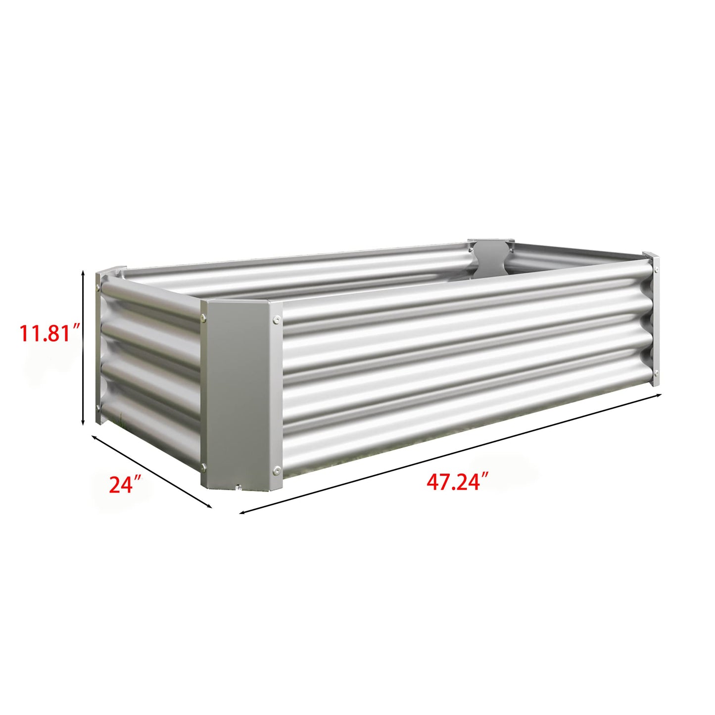 Metal Raised Garden Bed 4×2×1ft, Rectangle Galvanized Planter Box with Open Bottom for Vegetables, Flowers, Herbs, Outdoor Gardening, Silver