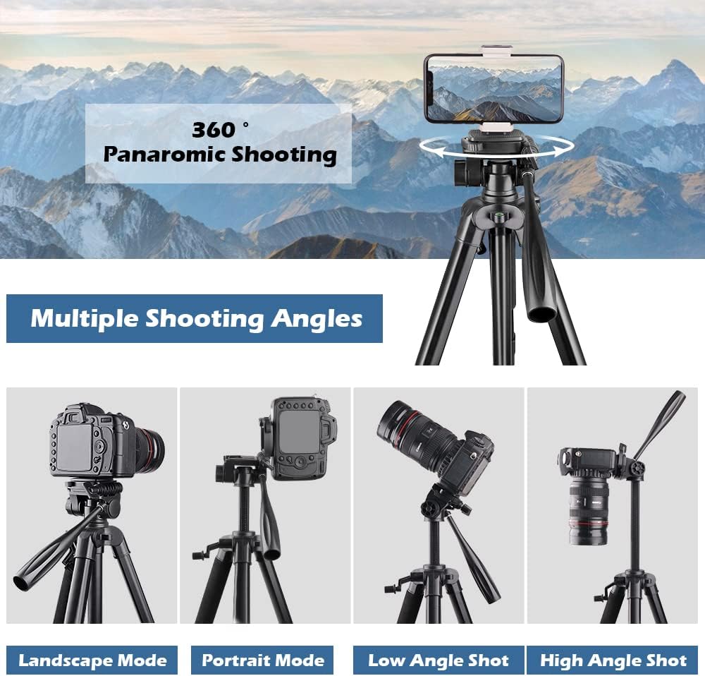 UBeesize 67” Camera Tripod with Travel Bag, Cell Phone Tripod with Bluetooth Remote and Phone Holder, Compatible with All Cameras, Cell Phones, Projector, Webcam, Spotting Scopes