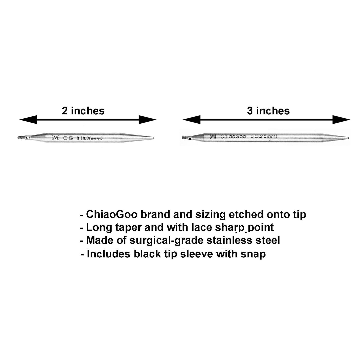 ChiaoGoo Twist Red Lace Shorties 2 & 3-Inch Small Red 7230-M Interchangeable Knitting Needle Set, 12-Pair Sizes US 0, 1, 1.5, 2, 2.5, 3, Stainless Steel, 3 Cords with 1 Project Bag