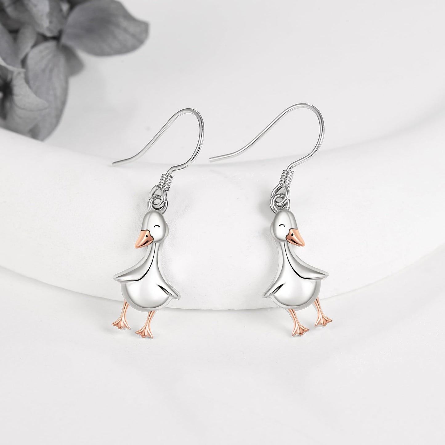 Duck Earrings S925 Sterling Silver Duck Dangle Earrings Duck Jewelry Gifts for Duck Lovers for Women