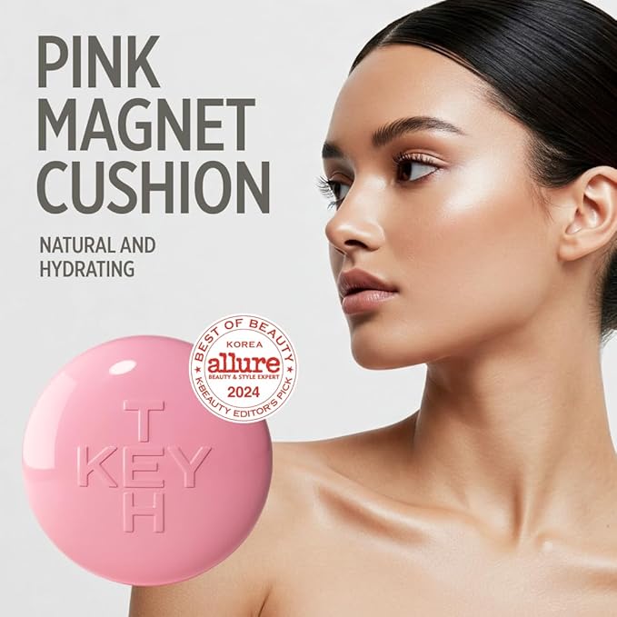 KEYTH PINK MAGNET CUSHION #05 MEDIUM BEIGE (15G, 0.52 OZ.) / Magnetic Adherence, Dewy Radiance, 77% moisture essence, Glow Film Complex, Skin Film Polymer