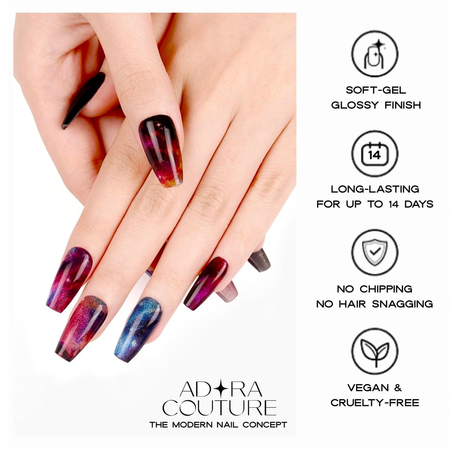 Adora Couture Semi Cured Gel Nail Strips with 20 Pieces - UV Gel Stickers, Manicure Kit, Easy Application Wraps Includes Prep Pads, Nail File, Wooden Stick - UV Light Required (Constellation)