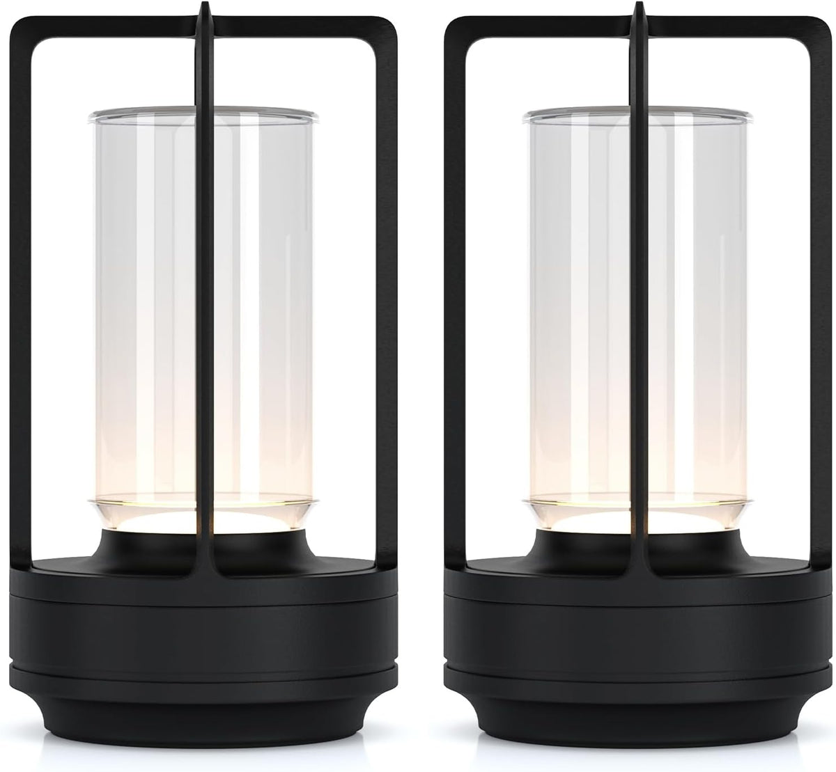 Portable Metal Table Lamp for Indoor/Outdoor ,Rechargeable Cordless LED Lamp, 3-Colour Infinitely Dimming Battery Powered Small Desk Lamp, Restaurant/Bedroom/Bar/Coffee/Camping Light (Black Set of 2)