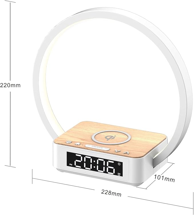 Desk Lamp with Alarm Clock Qi Wireless Charger, Touch Lamp for bedroom