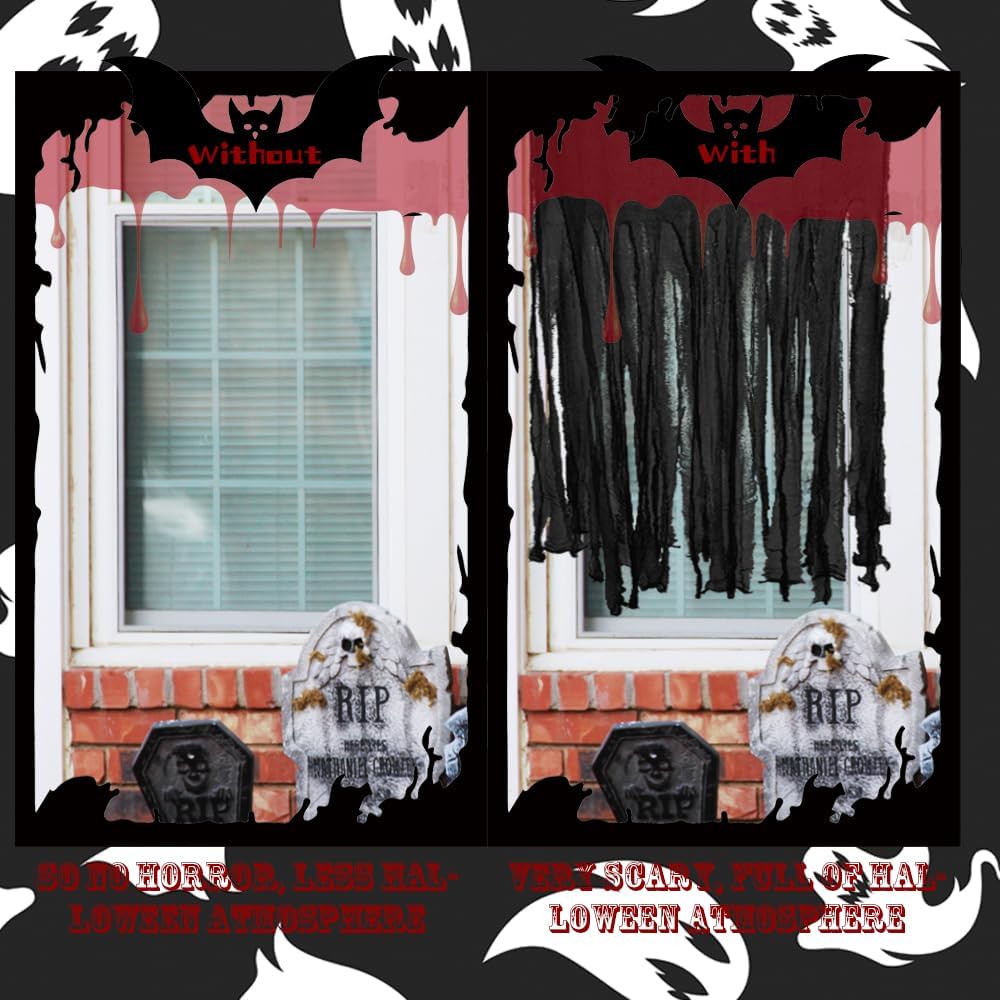 10 Pcs Halloween Door Curtain Decorations - 4063 Inch Black Creepy Doorway Window Curtains for Haunted House Decoration