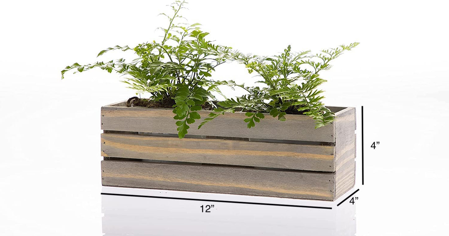 Wood Planter Box with Wine Crate Styled, 12x4 Inch Rectangular, Rustic Barn Wood, Plastic Liner, Wedding Flowers Holder, Home and Venue (12x4 Wine Crate Set of 4, Natural)