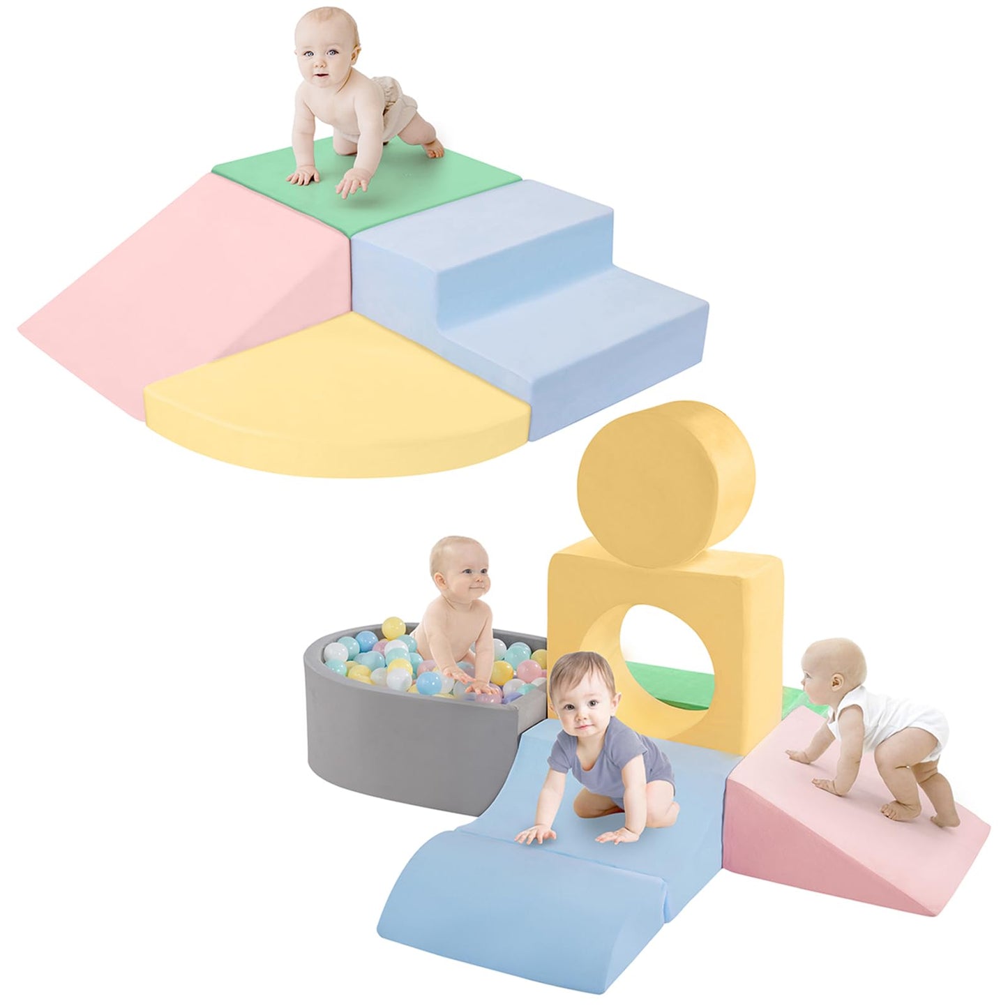 CAMELUS Climbing Toys for 1 Year Old, Foam Baby Climbing Blocks (6- Piece) + (4-Piece)