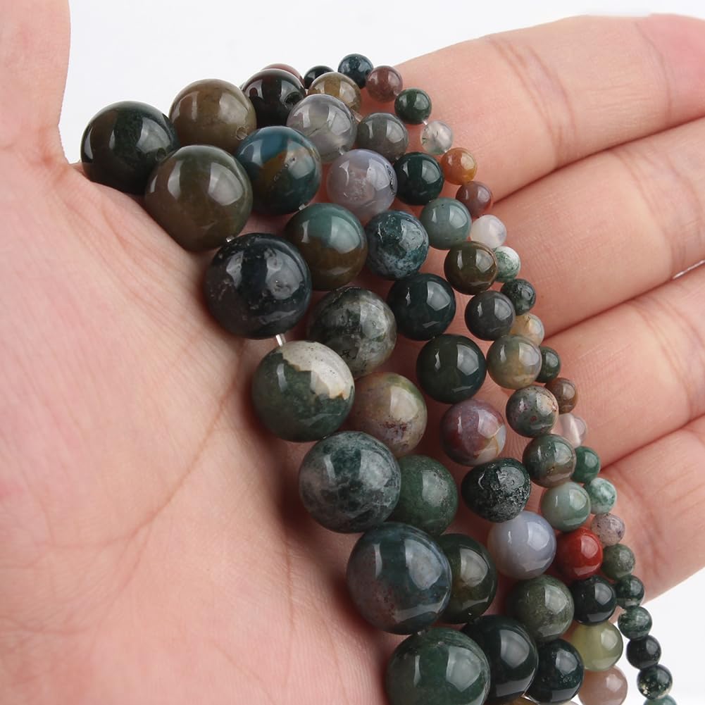 NITOPUPU 10mm 37pcs Indian Agate Natural Stone Beads for Jewelry Making Supplies, Round Crystal Beads for Bracelets Necklace DIY Crafts