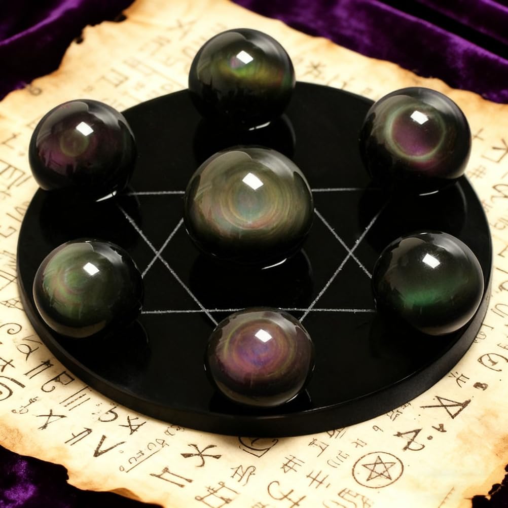 PPOZYLPC Crystal Ball Seven Star Array Obsidian Crystal The Office Decor Tablescape Decor Starter Set Textured Crystal Ball 7 Crystal Ball Crystal Ball Statue Gem,L