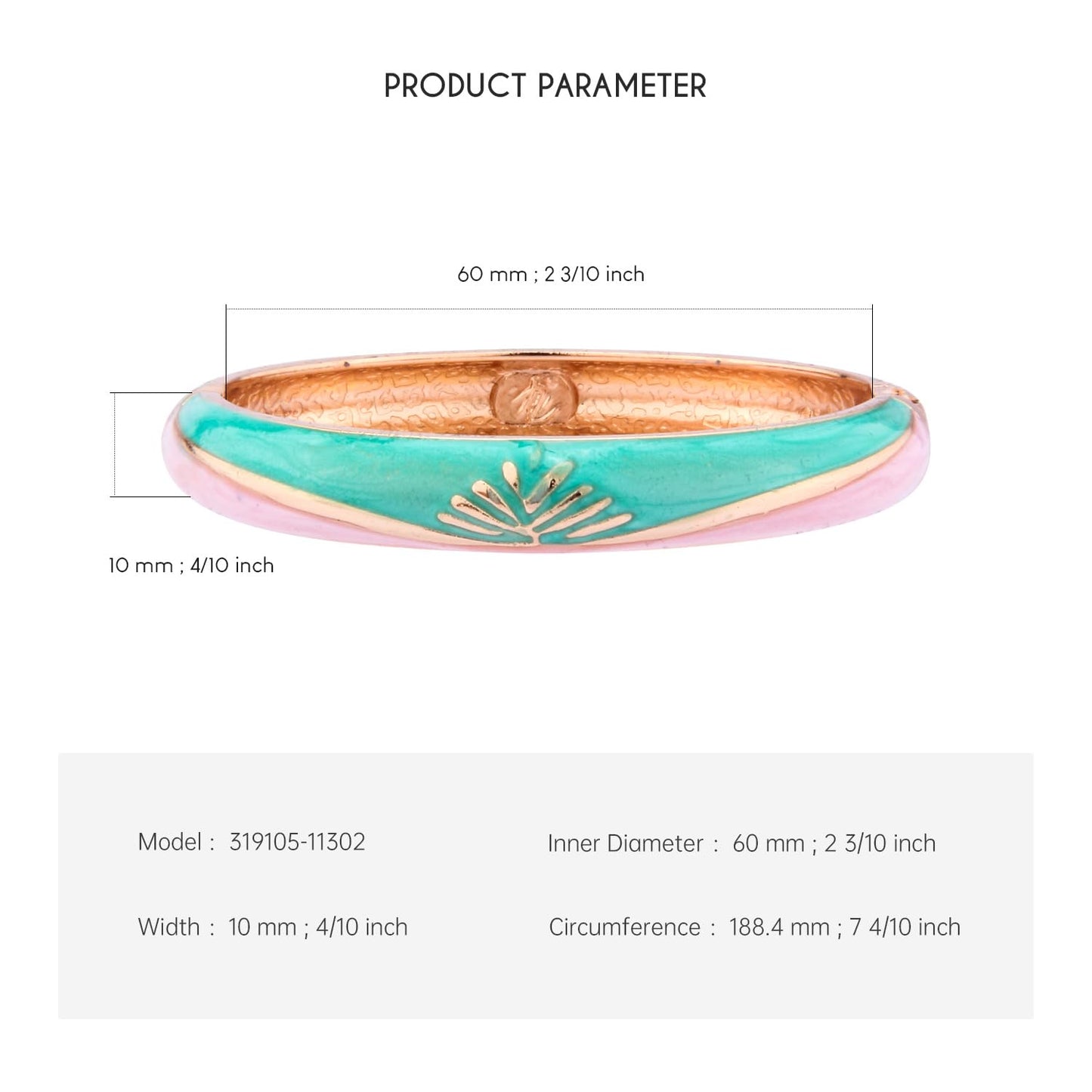 UJOY Cloisonne Bracelet Colorful Cloisonne Design Plated Hinge Enamel Bangle Jewelry for Women 55A79 Green-Pink