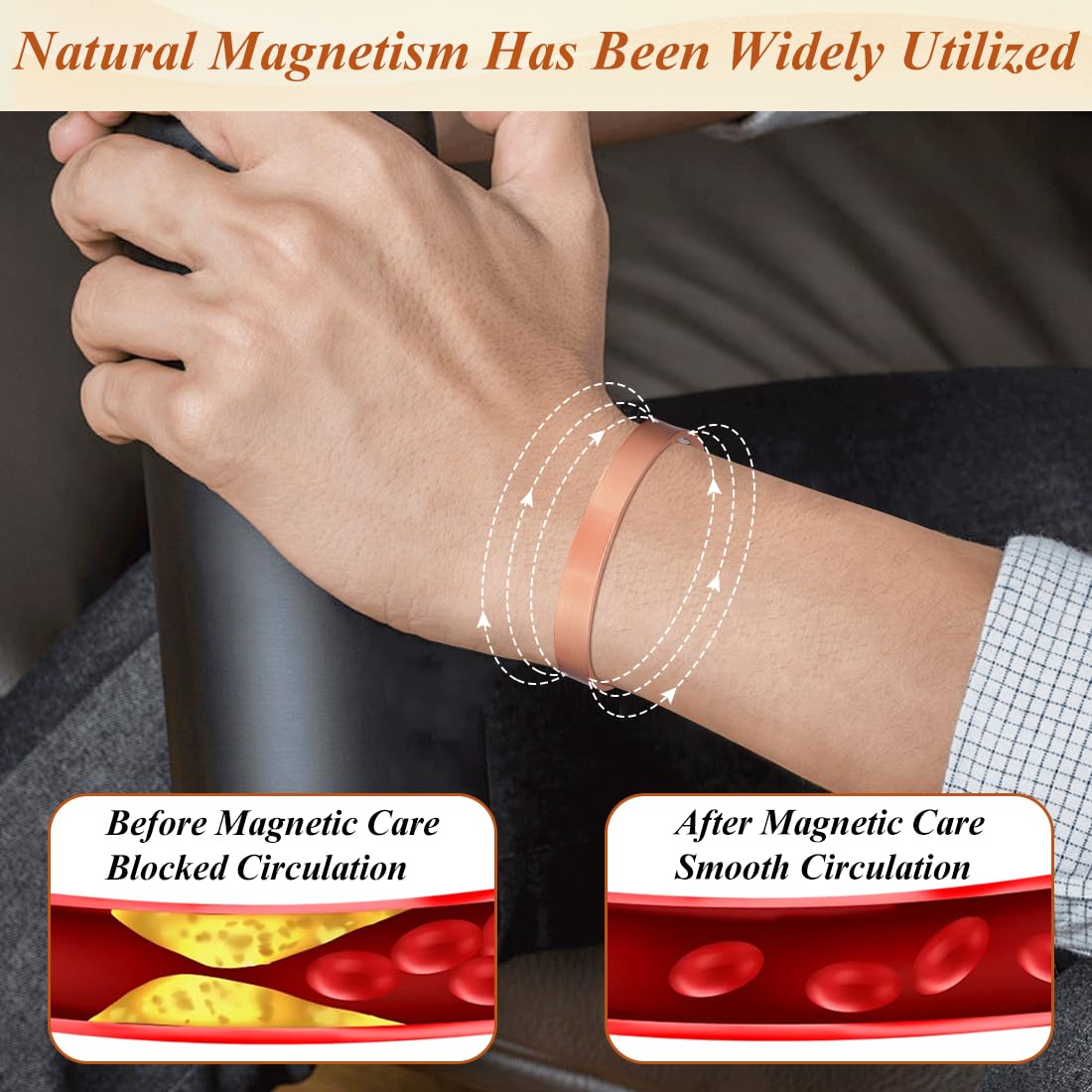 Vicmag 4PCS Copper Magnetic Bracelet Ring for Women Men Magnet 100% Solid Pure Copper Brazalete Gift