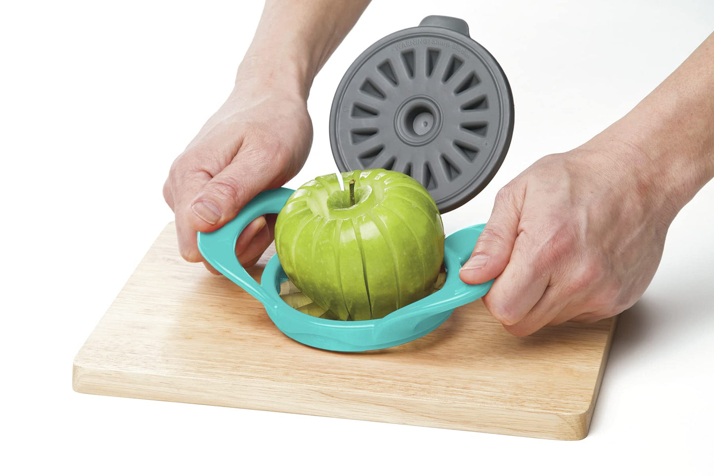 PrepWorks by Progressive Dishwasher Safe 16-Slice Thin Apple Slicer and Corer with Attached Safety Cover (Turquoise)