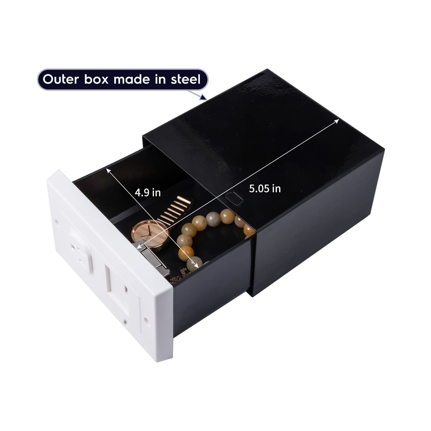 American Outlet Wall Safe Security Secret Hidden Box Covert Safe as the Socket in Plain Sight, Secures Jewelry, Valuables, Cash, Metal Shell, 6.7x6.7x3.9 Inches