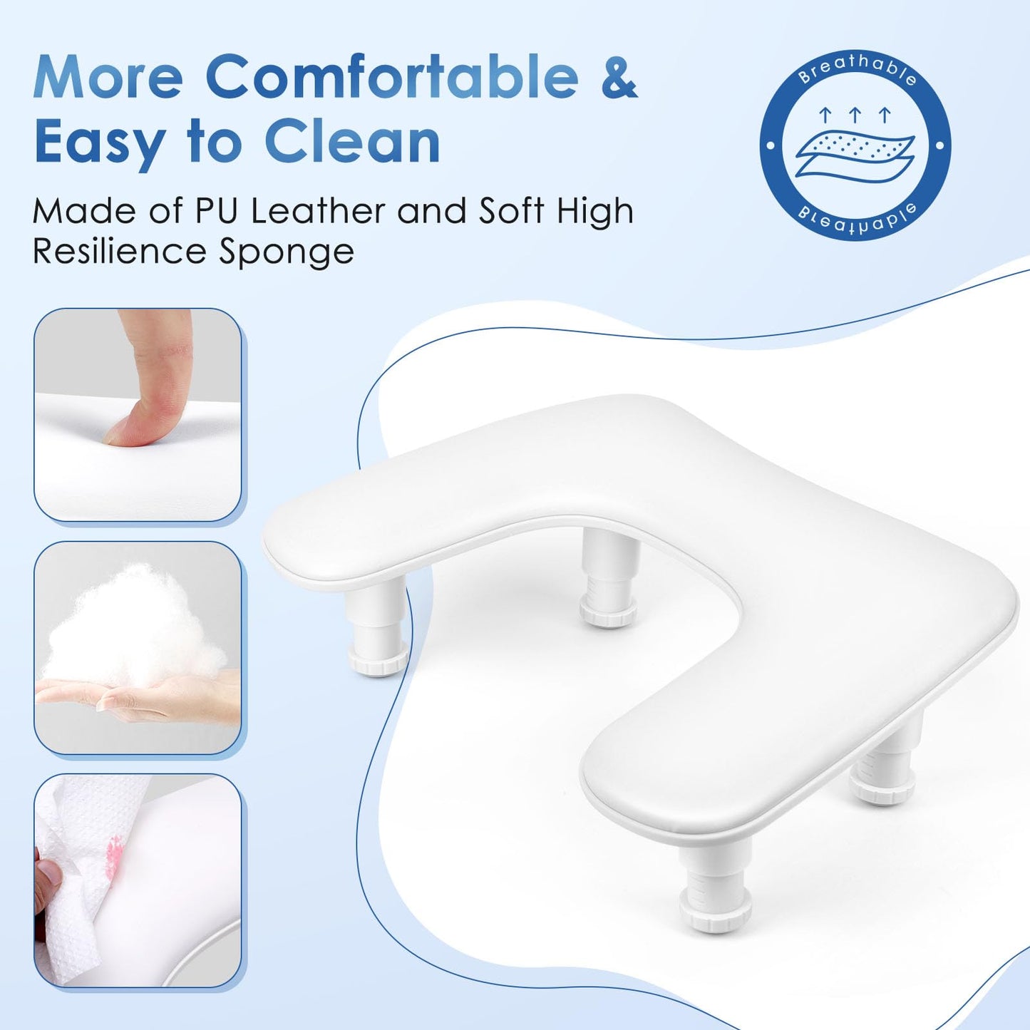 Manicure Arm Rest for Nails Tech: U-shaped Adjustable Nail Armrest - White PU Leather Hand Stand Rest for Manicurists