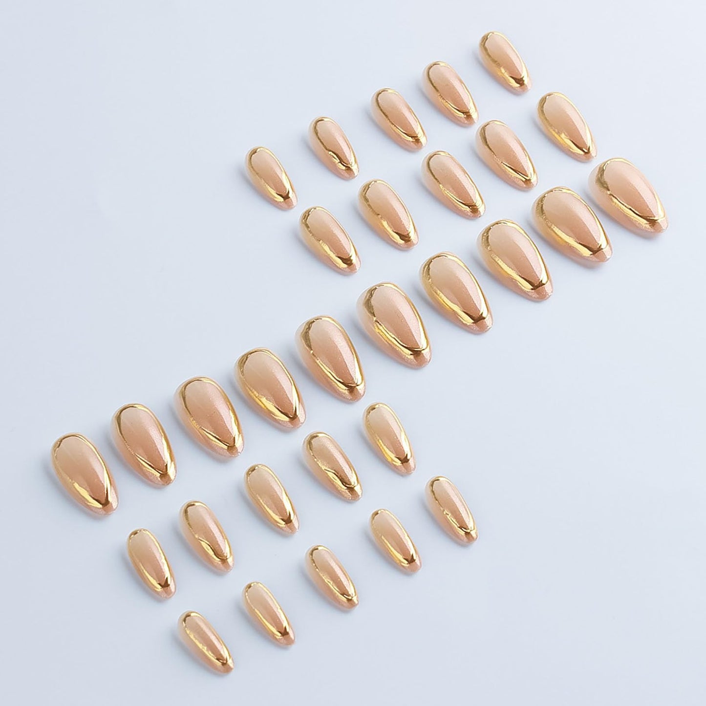 RUOKEXIN Almond Press on Nails French Tip Fake Nails Gold False Nails with Designs Medium Nail Press ons Sparkly Artificial Nails for Women 30Pcs