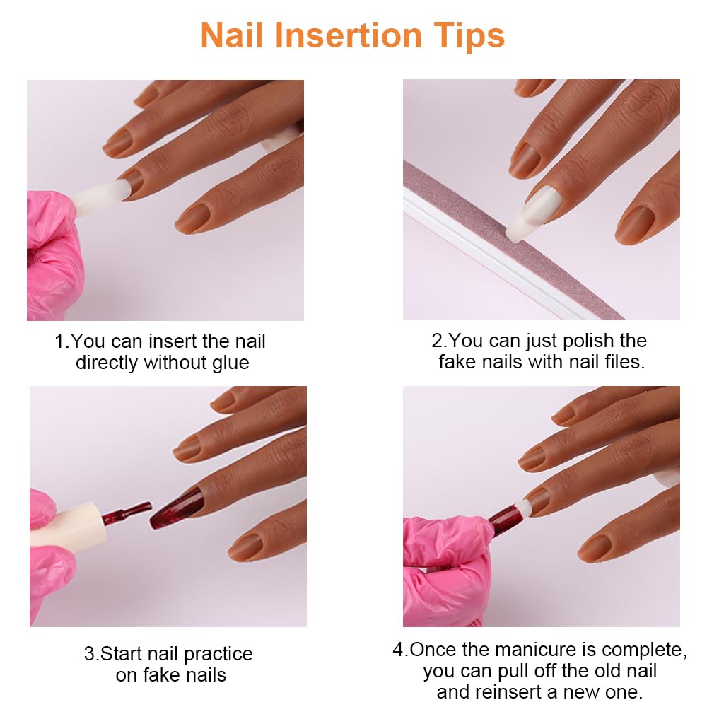 Practice Hand for Acrylic Nails with Stand Bracket, Silicone Fake Hands to Practice Fake Nails Mannequin Hand for Nails Practice and Nail Art Single Right Hand Color 5#