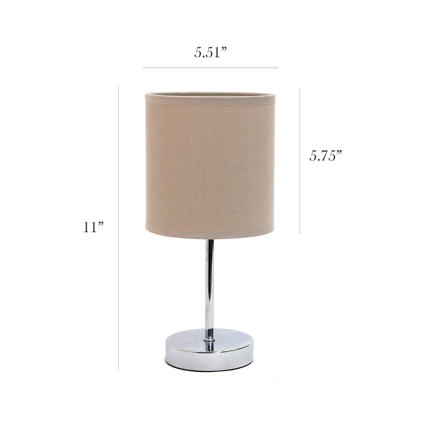 Simple Designs LT2007-GRY-2PK Chrome Mini Basic Table Lamp with Fabric Shade 2 Pack Set, Gray
