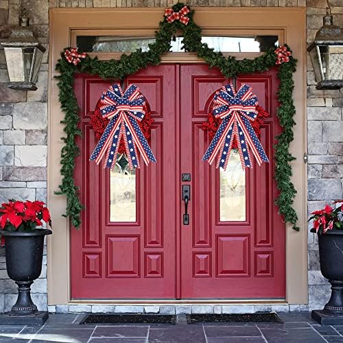 2PCS Large 4th of July Wreath Bows for Independence Day Front Door Decor