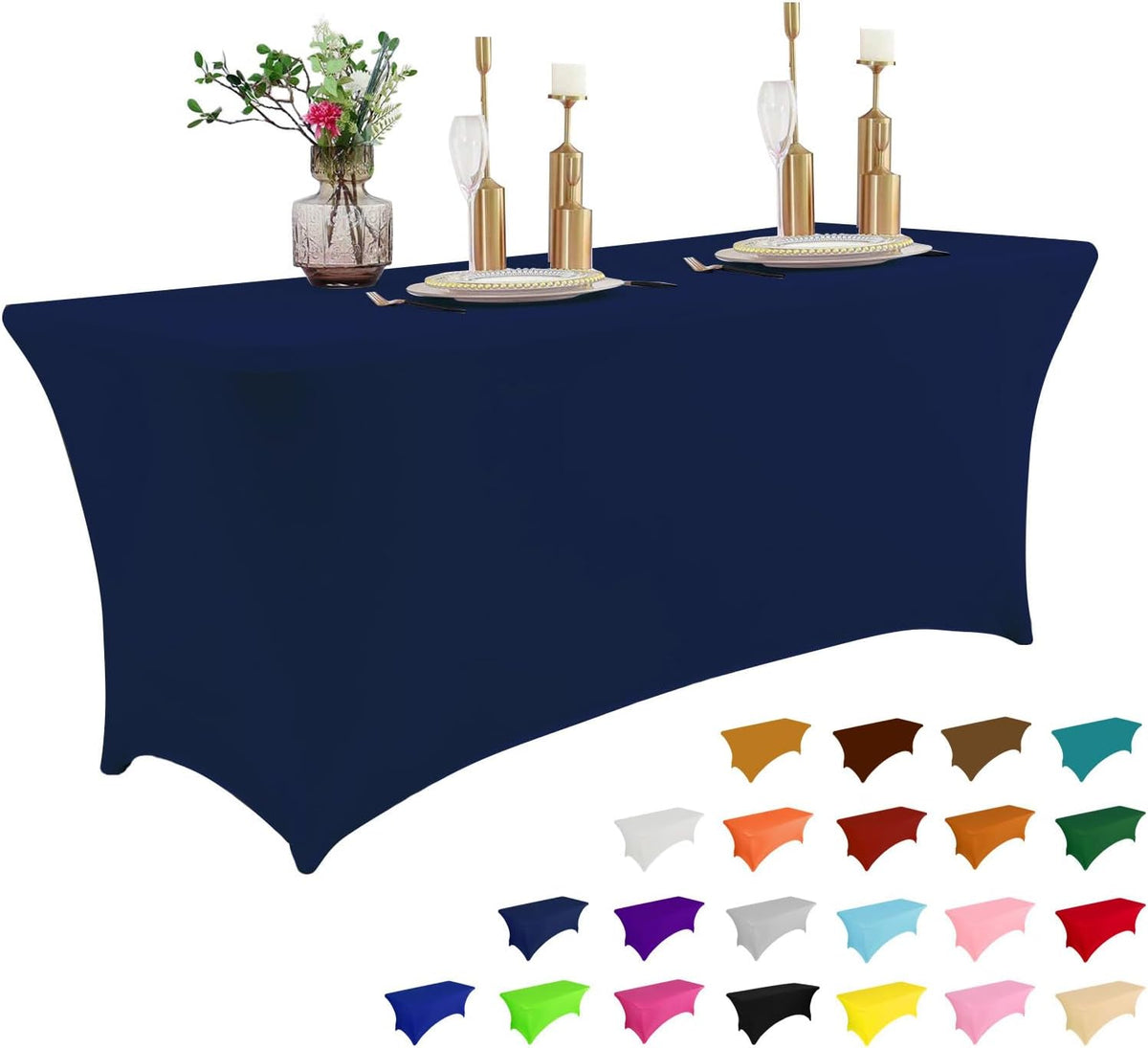 IVAPUPU 6FT Table Cloth for Rectangular Fitted Events Stretch Jean Blue Table Covers Washable Cover Spandex Tablecloth Protector for Party, Wedding, Cocktail, Banquet, Festival