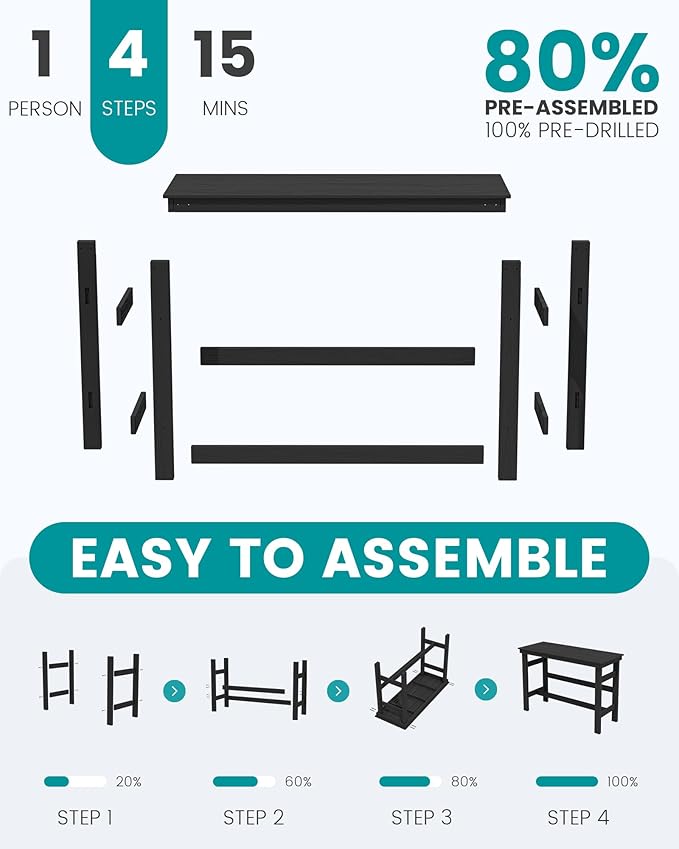 SERWALL 41" Outdoor Bar Table, All Weather HDPE Patio Bar Counter Height Table, Rectangle Patio Bar Table for Outside, Garden, Backyard, Balcony, Poolside, Black