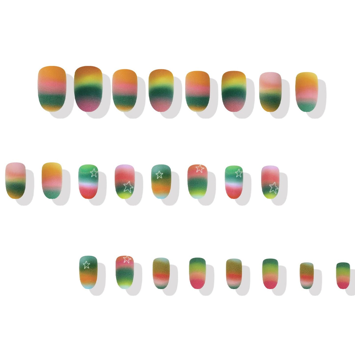 IMSOHOT Rainbow Press on Nails Short Oval Fake Nails Colorful Gradient Matte Acrylic Round False Nails Full Cover Glue on Nails for Women Girls Y2K DIY Nail Manicure 24Pcs