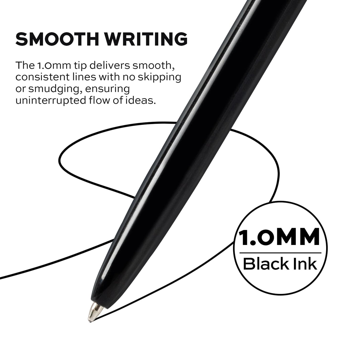 deli Pens Bulk, 50 Pack Retractable Ballpoint Pens, 1.0MM Black Ink,Smooth Writing, No Bleed, Comfortable Grip for Home,Office & School Use