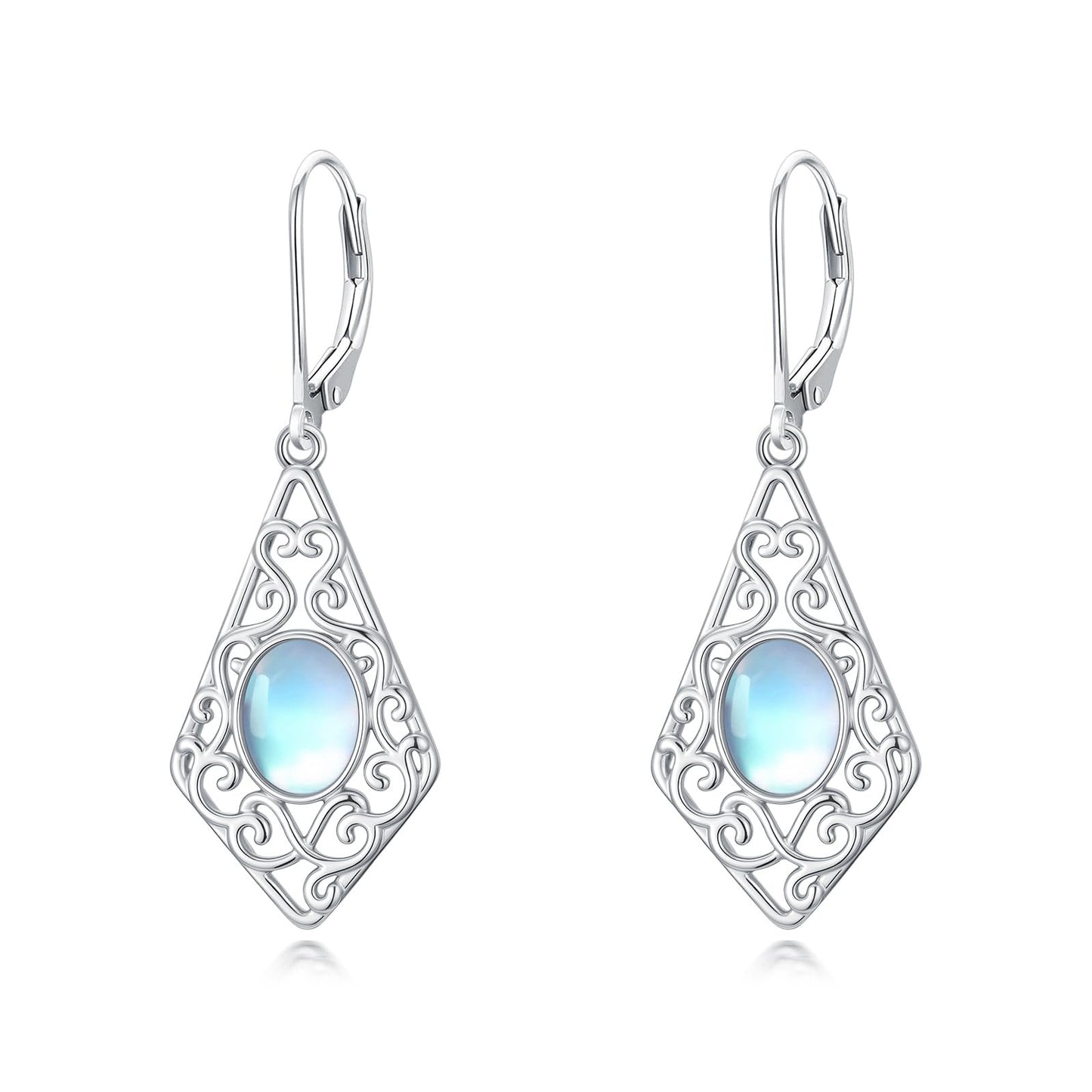 CTIEIP Filigree Moonstone Earrings for Women 925 Sterling Silver Teardrop Moonstone Dangle Earrings Jewelry Gift for Her Mom