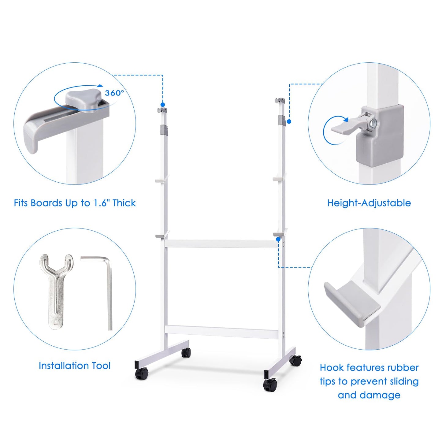 Maxtek Mobile Whiteboard Stand with Wheels, Height Adjustable No Drill Needed Dry Erase Board Easel Stand for Classroom, Office, Home & School, Whiteboard Stand Only