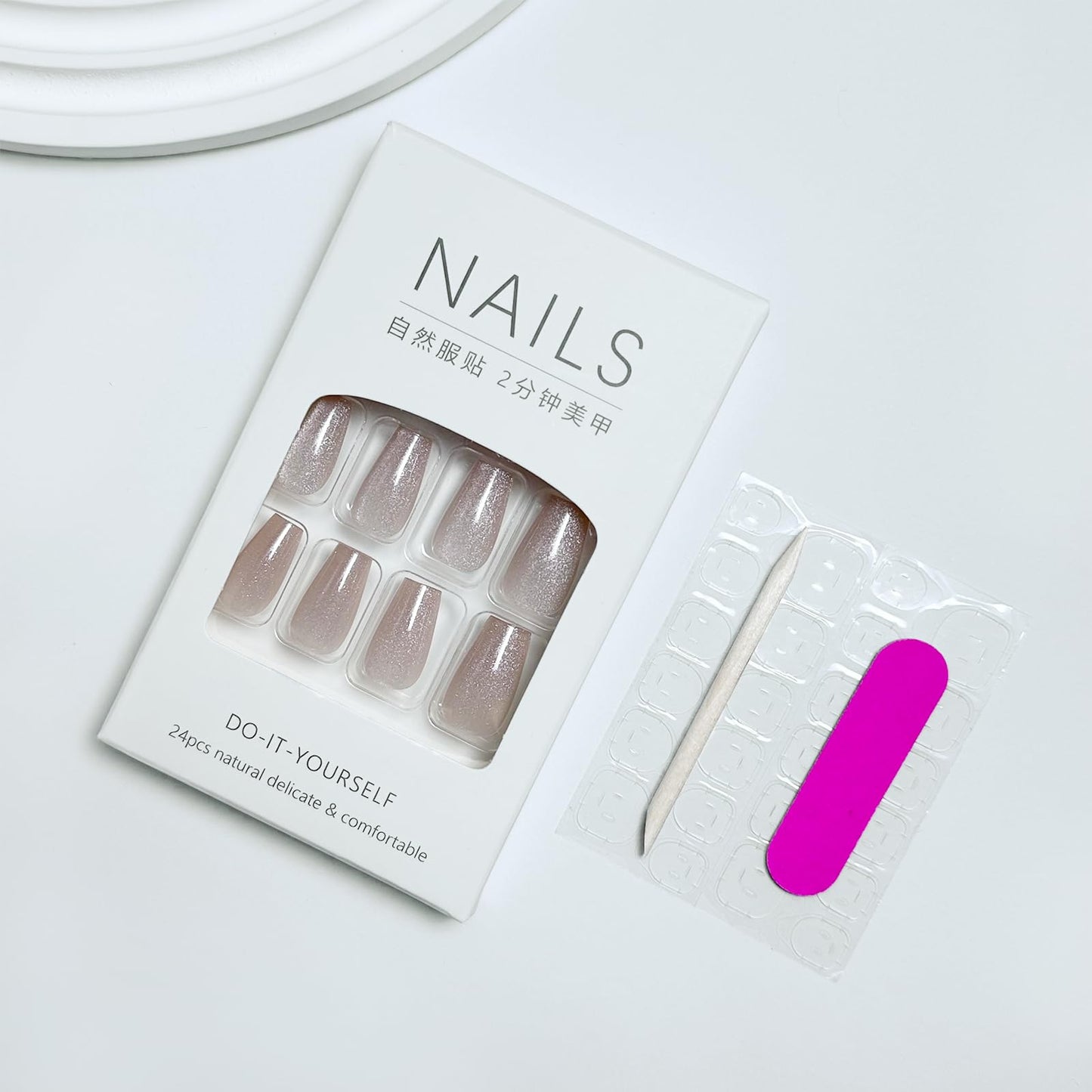 Coffin Press on Nails Short Fake Nails Glitter False Nails Press ons with Designs Glossy Full Cover Acrylic Glue on Nails Artificial Stick on Nail Eye Cat for Women Manicure Decorations 24Pcs