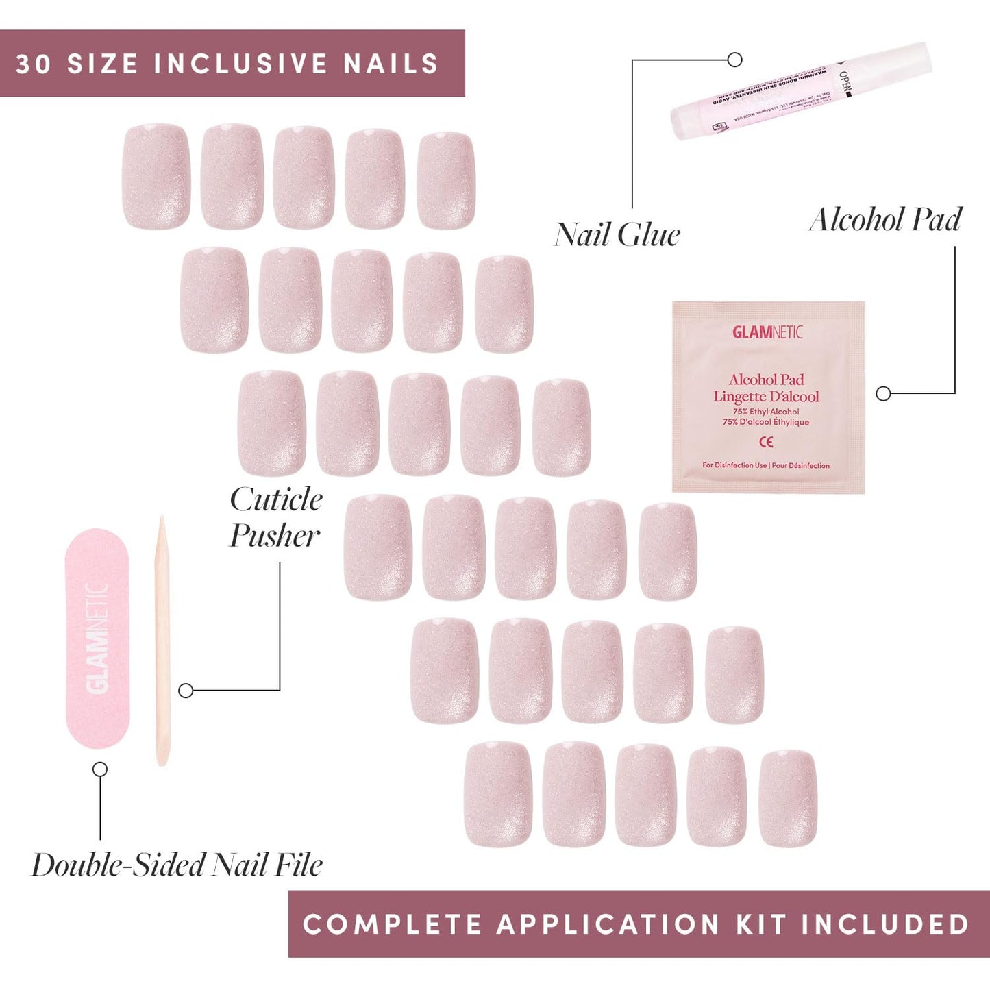 Glamnetic Press On Nails - Pinky Promise Spring Nails | Glossy, Velvet, Short Squoval Fake Nails, Salon Quality | 15 Sizes - 30 Nail Kit with Glue