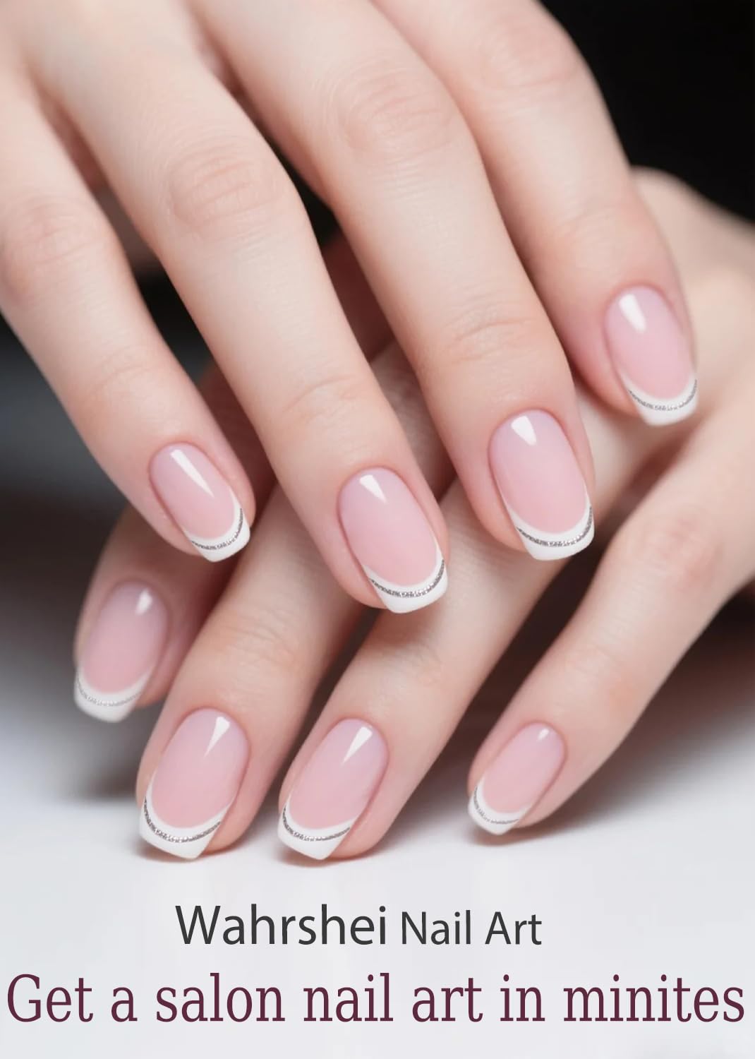 Semi Cured Gel Nail Strips, No LED Lamp Needed, French Glitter Gel Nail Stickers, Wraps for Home Manicure DIY