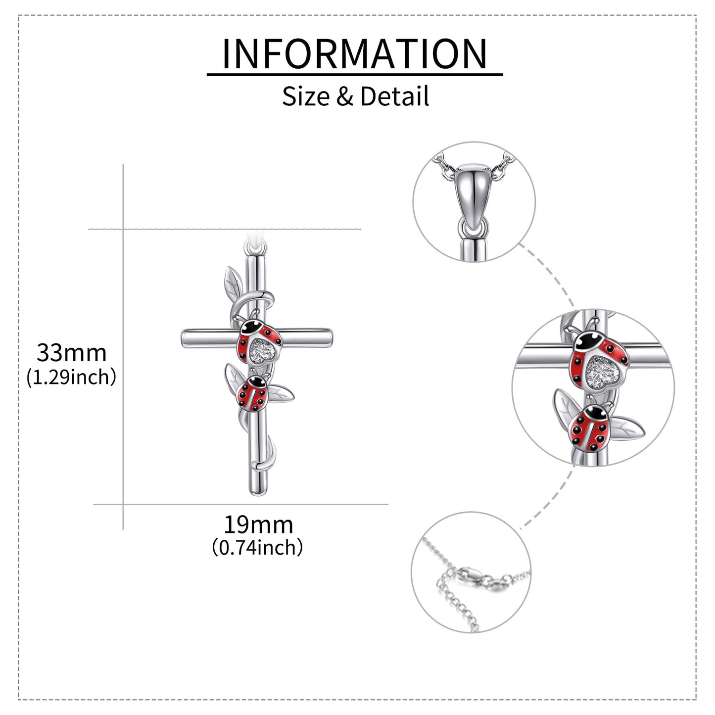 925 Sterling Silver Ladybug Pendant Necklace Cross Ladybug Jewelry for Women Gifts